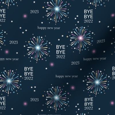 Happy new year 2023 fireworks - typography abstract minimalist text design navy blue pink lilac 