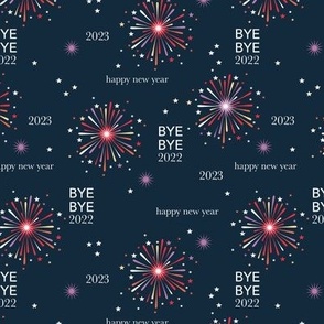 Happy new year 2023 fireworks -  typography abstract minimalist text design navy blue red orange red 