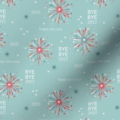 Happy new year 2023 fireworks - typography abstract minimalist text design soft blue red orange