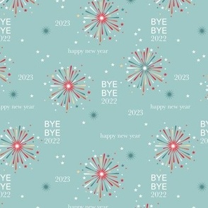Happy new year 2023 fireworks - typography abstract minimalist text design soft blue red orange