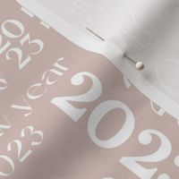 Happy New Year basic typography design 2023 text pattern white on beige sand