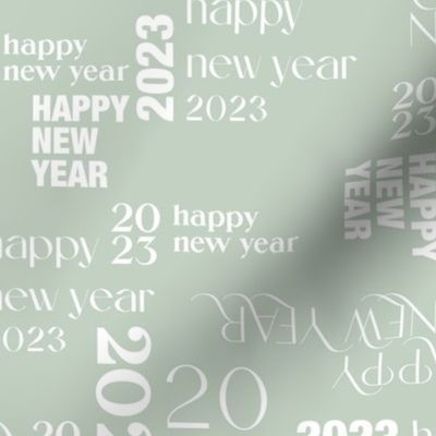 Happy New Year basic typography design 2023 text pattern white on mint green