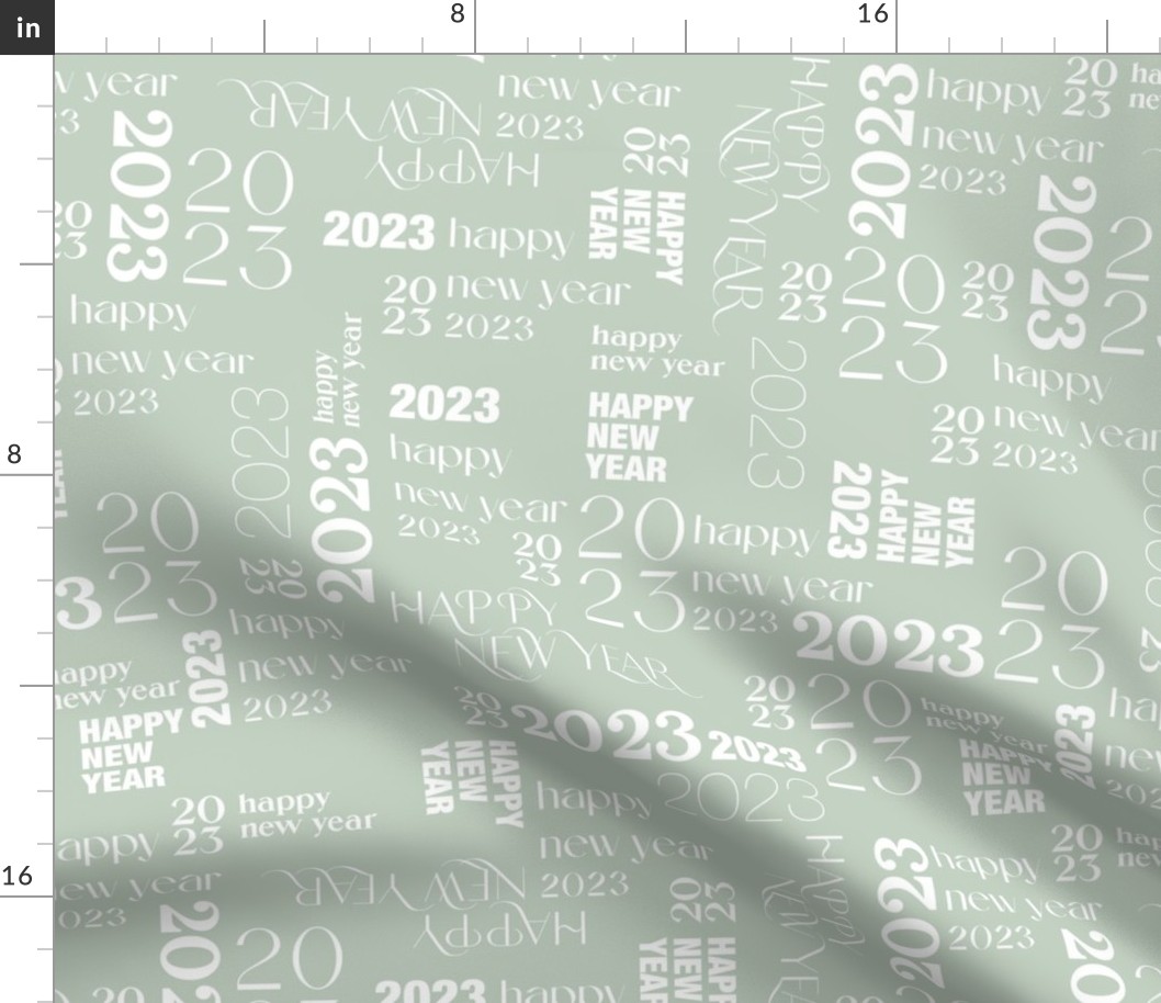 Happy New Year basic typography design 2023 text pattern white on mint green