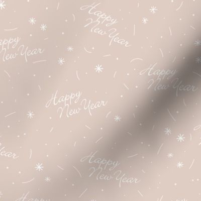 Happy 2023 - Happy new Year minimalist boho style NYE design with confetti and fireworks beige sand