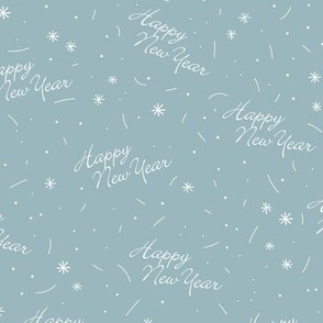 Happy 2023 - Happy new Year minimalist boho style NYE design with confetti and fireworks cool blue