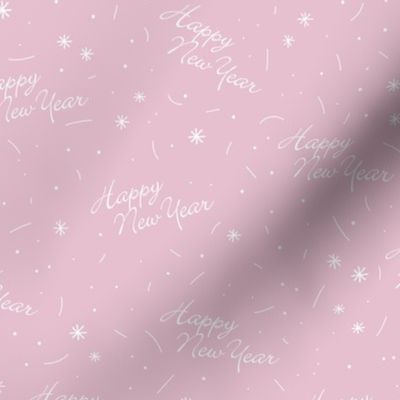 Happy 2023 - Happy new Year minimalist boho style NYE design with confetti and fireworks soft pink