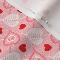Growing Love- Lace Hearts Leaves- Pink- Small Scale
