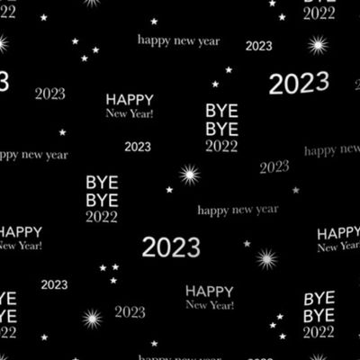 Happy new year 2023 - typography abstract minimalist text design white on black monochrome 