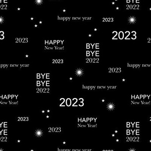 Happy new year 2023 - typography abstract minimalist text design white on black monochrome 