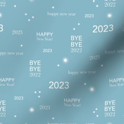 Happy new year 2023 - typography abstract minimalist text design white on cool blue