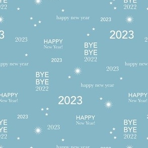 Happy new year 2023 - typography abstract minimalist text design white on cool blue