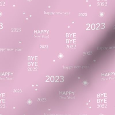 Happy new year 2023 -  typography abstract minimalist text design white on soft pink 