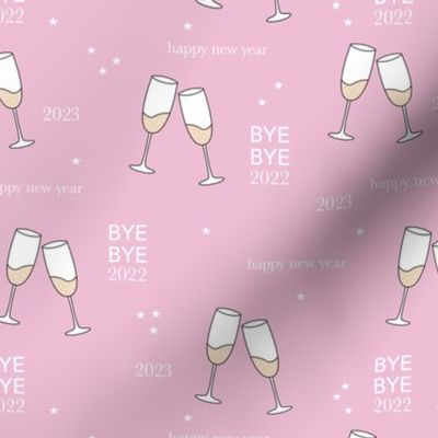 Have a drink - Happy new year 2023 celebration champagne bubbles toast girls night stars typography pink  