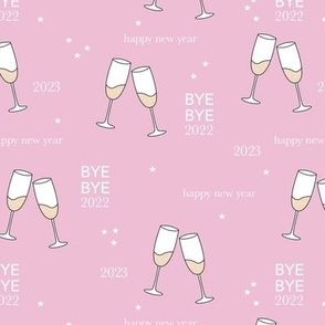 Have a drink - Happy new year 2023 celebration champagne bubbles toast girls night stars typography pink  