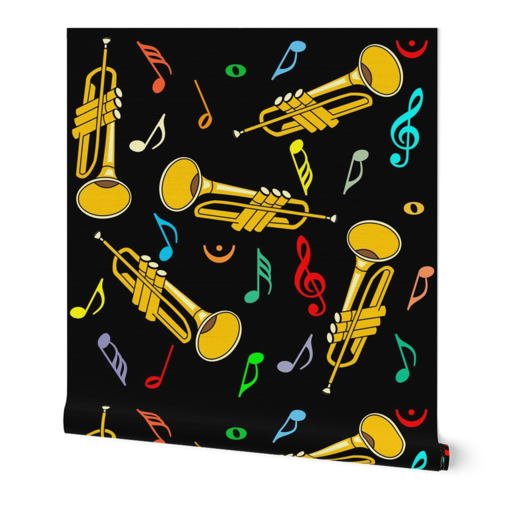 Larger Trumpet Colorful Music Notes Black