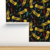 Larger Trumpet Colorful Music Notes Black