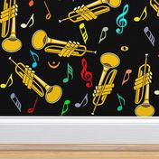 Larger Trumpet Colorful Music Notes Black