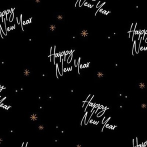 Happy 2023 - Happy New Year celebration modern typography freehand design with stars gold white on black