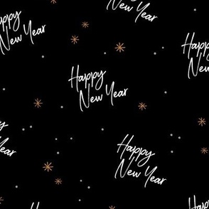 Happy 2024 - Happy New Year celebration modern typography freehand design with stars gold white on black