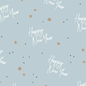 Happy 2023 - Happy New Year celebration modern typography freehand design with stars golden white baby blue