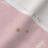 Happy 2024 - Happy New Year celebration modern typography freehand design with stars golden white soft pink blush