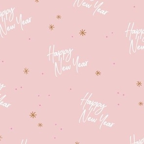 Happy 2023 - Happy New Year celebration modern typography freehand design with stars golden white soft pink blush
