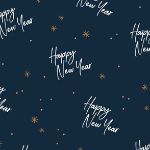 Happy 2023 - Happy New Year celebration modern typography freehand design with stars golden white navy blue