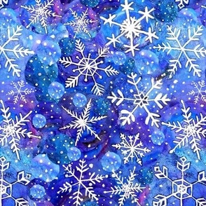 blue snowflake in blue and white, painted in watercolor, great for winter and Holidays sewing projects or decoupage