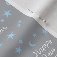 Happy 2024 - Handwritten magical happy new year night kids boho style design gray blue