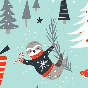 Slothy Holidays - Christmas Mint Aqua Large Scale