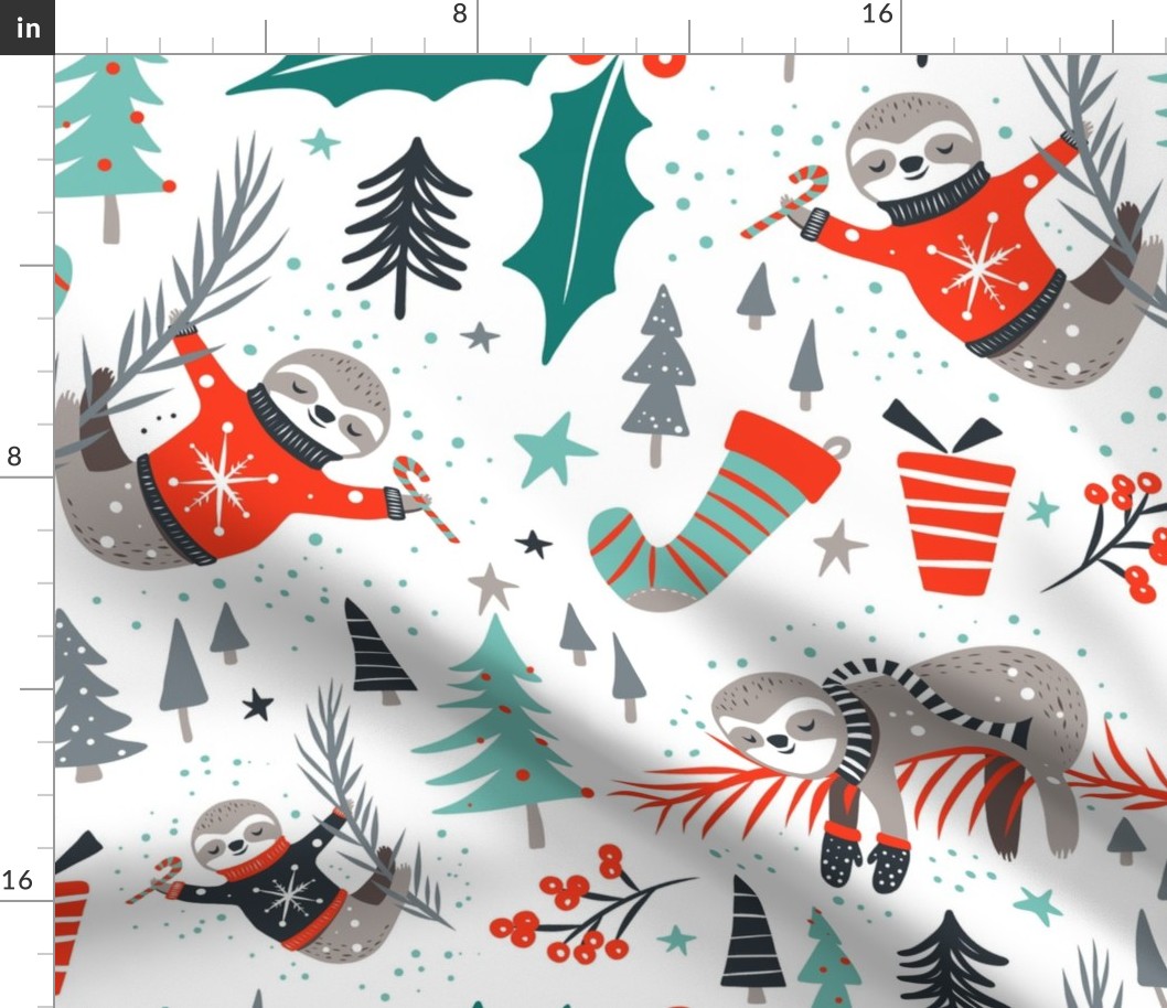 Slothy Holidays - Christmas White Mint Large Scale