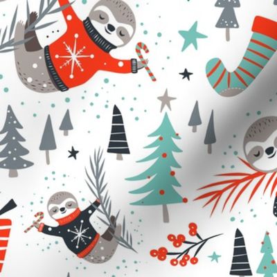 Slothy Holidays - Christmas White Mint Medium Scale