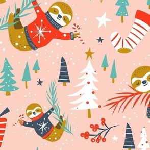 Slothy Holidays - Christmas Blush Pink Medium Scale