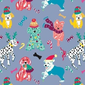 Christmas party dogs design || purple- grey