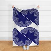 CHRISTMAS TREE SKIRT - ASIAN DESIGN - LINEN ON BLUE 40"