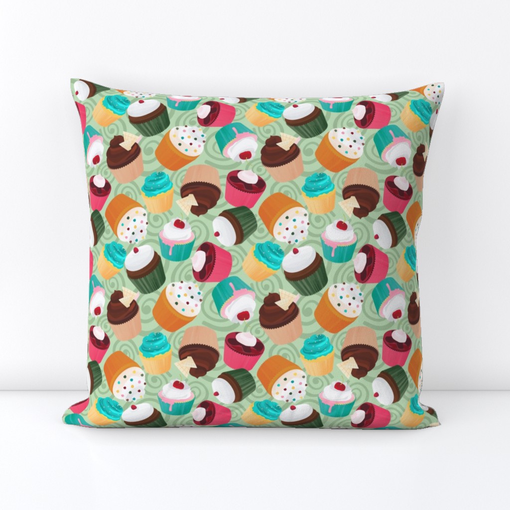 Cupcakes and Swirls Collection - Cupcakes on Green by JoyfulRose