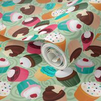 Cupcakes and Swirls Collection - Cupcakes on Green by JoyfulRose