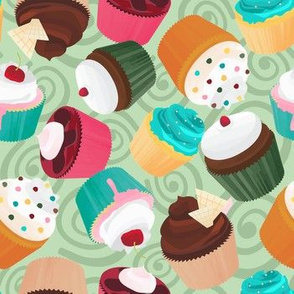 Cupcakes and Swirls Collection - Cupcakes on Green by JoyfulRose