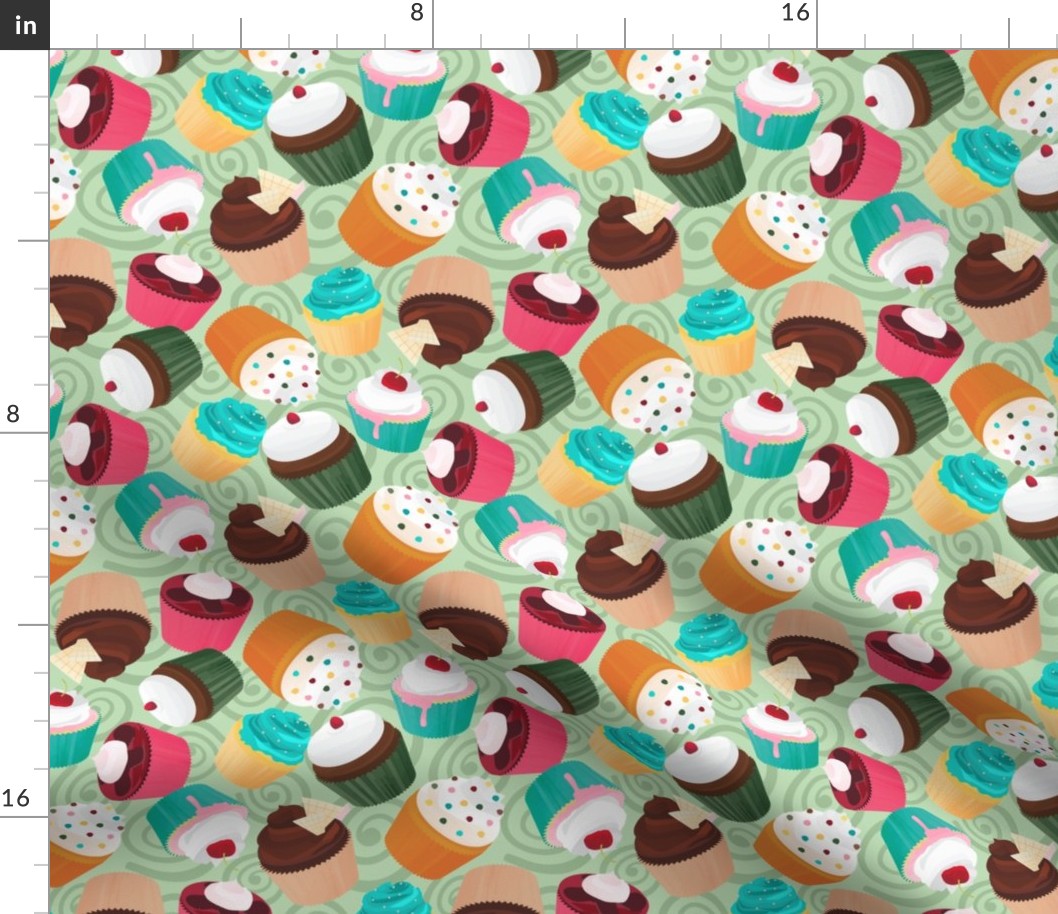 Cupcakes and Swirls Collection - Cupcakes on Green by JoyfulRose