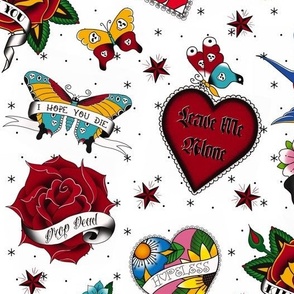 Broken Hearts Retro Traditional Tattoo - White