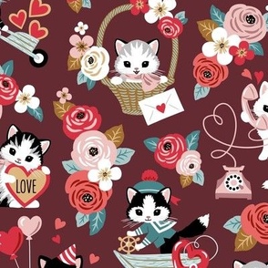 Small Scale / You’re so purrty! / Vintage Valentine Cats / Mauve Background 