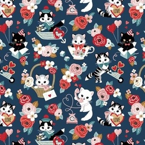 Tiny Scale / You’re so purrty! / Vintage Valentine Cats / Navy Background