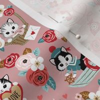 Tiny Scale / You’re so purrty! / Vintage Valentine Cats / Dusty Pink Background	