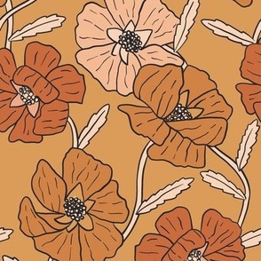 large // Poppy Floral in Rust Topaz Peach on Amber Gold