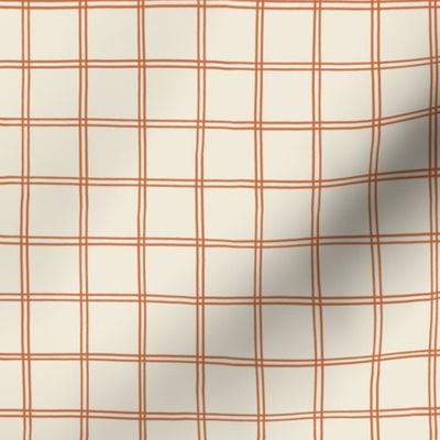 small - Rust Double Windowpane Grid lines on Cream