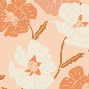 large // Poppy Floral in Peach Papaya Coral cream 