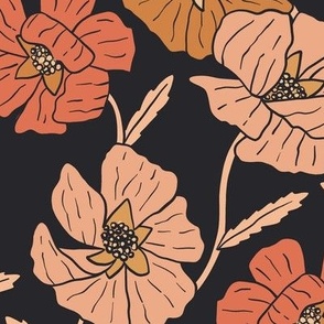 large // Moody Floral in Topaz Coral Poppy Red