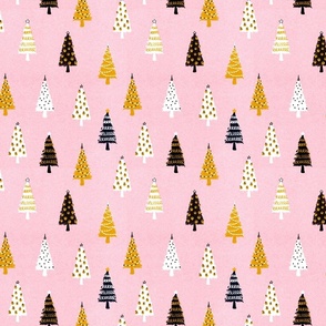 Modern Christmas Trees Pink Gold White