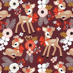 Small Scale / Vintage Christmas Fawn / Mauve Background