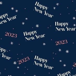 Happy new years eve 2023 celebration typography text design red white on navy